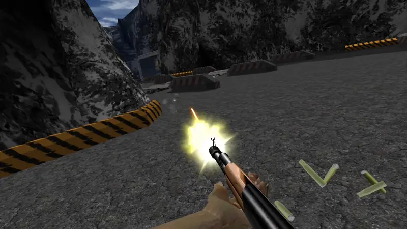 Firing the KF7 rifle held in both hands on the Dam